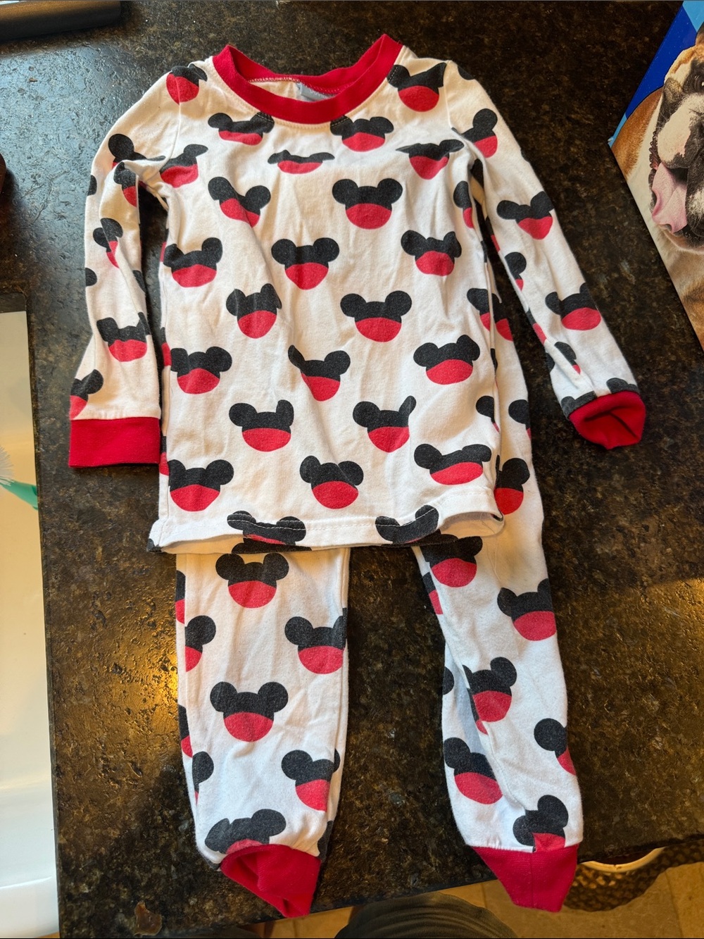 Kids Red & Black Mickey Print Pajama Set
